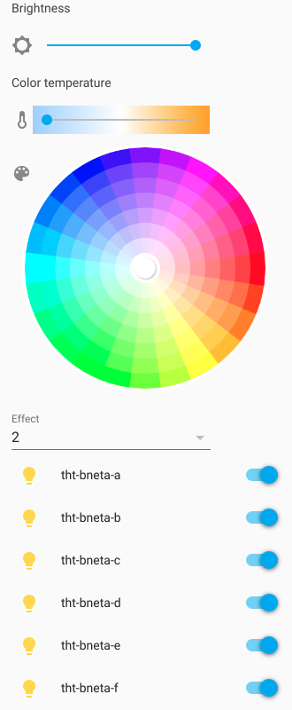 Home Assistant's Group Lighting Interface operating on a group of RGB lights.
